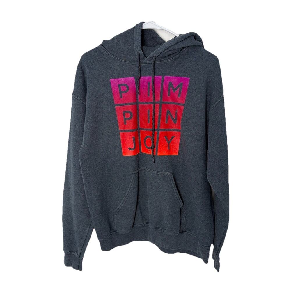 Pimpinjoy Hoodie Men’s Medium Gray Graphic Pullover Sweatshirt